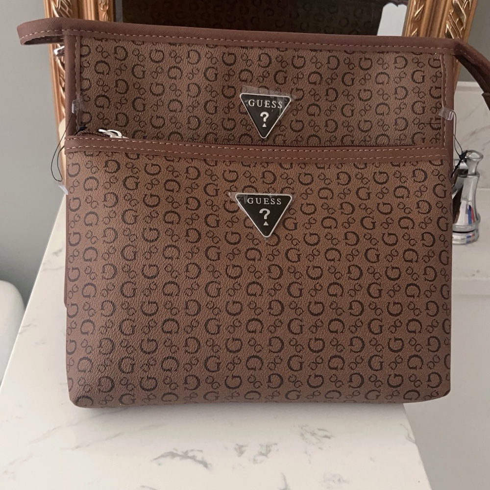 Guess Brown Toiletry Bag with Signature Monogram